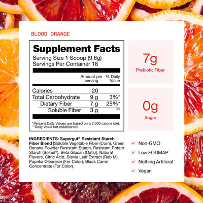 Supergut scoop beside container showing single-serving size and convenient dosing