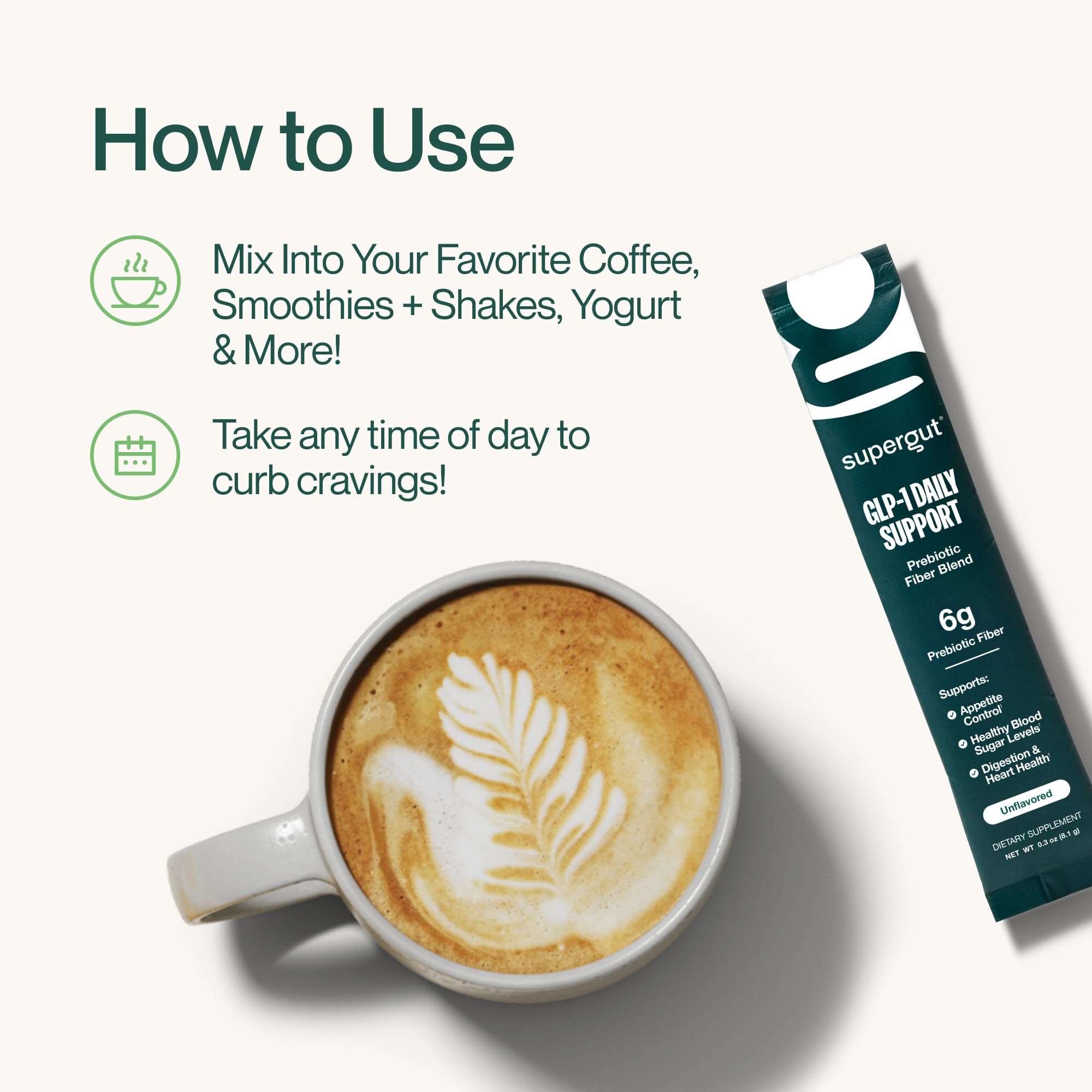 Supergut sobre junto a mano para comparar tamaño y porción real