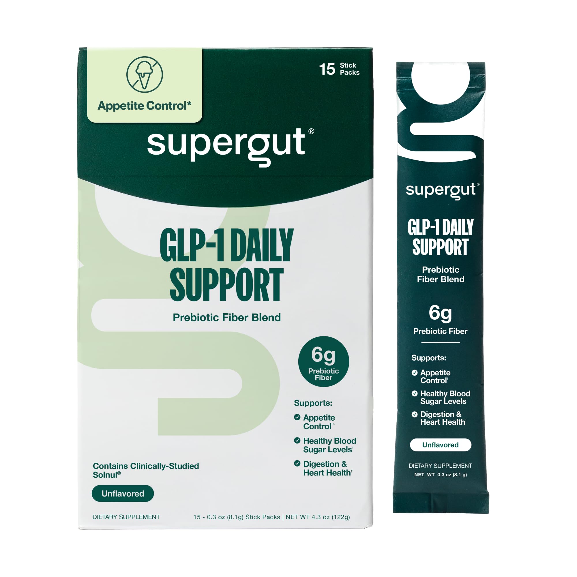 Supergut frente del empaque mostrando sobres y diseño práctico