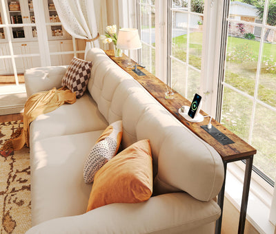SUPERJARE lifestyle shot of table placed behind sectional providing reachable surface and power