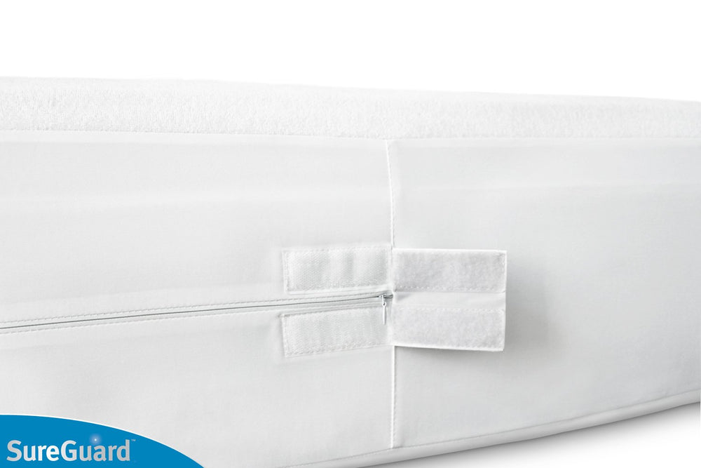 SureGuard funda instalada en colchón Queen, protección total de seis lados