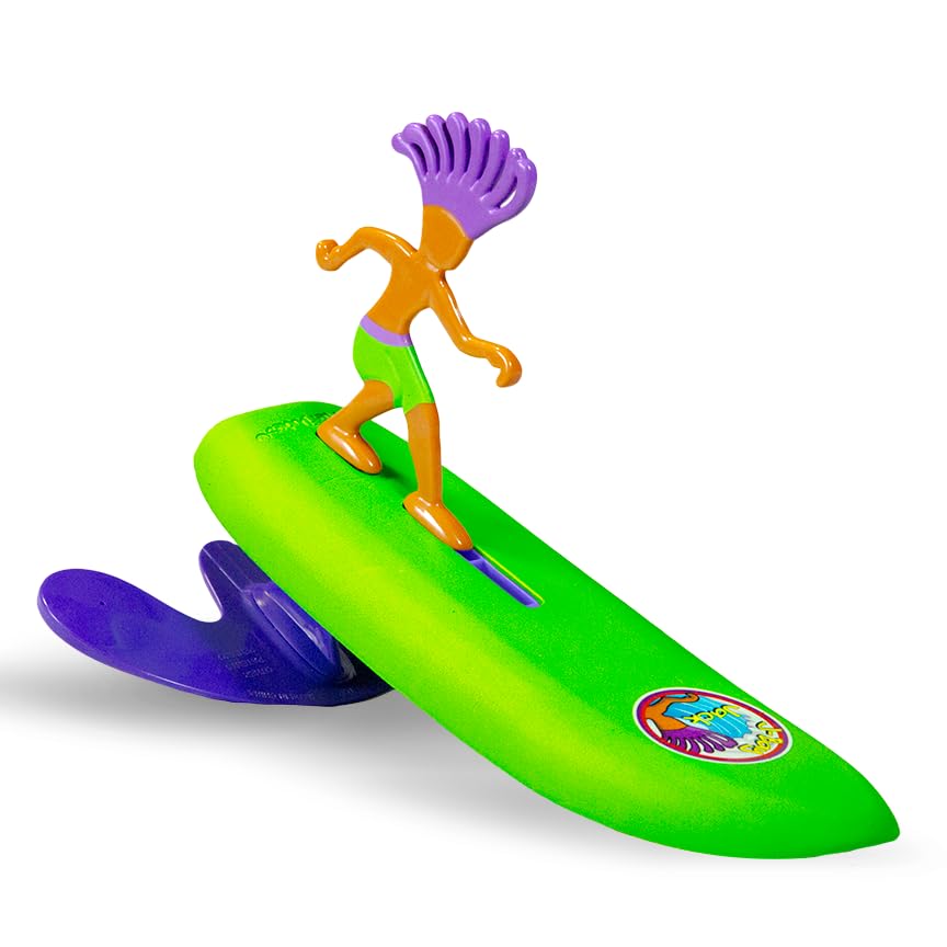 Surfer Dudes empaque frontal mostrando el juguete y beneficios de juego