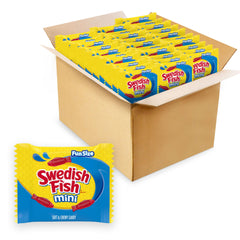 Swedish Fish paquete frontal mostrando 140 snack packs y diseño reconocible