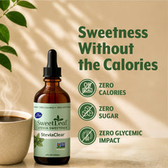 SweetLeaf vertido en café demostrando endulzado instantáneo sin calorías