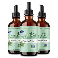 SweetLeaf vista frontal del pack de 3 mostrando envases compactos y conveniencia