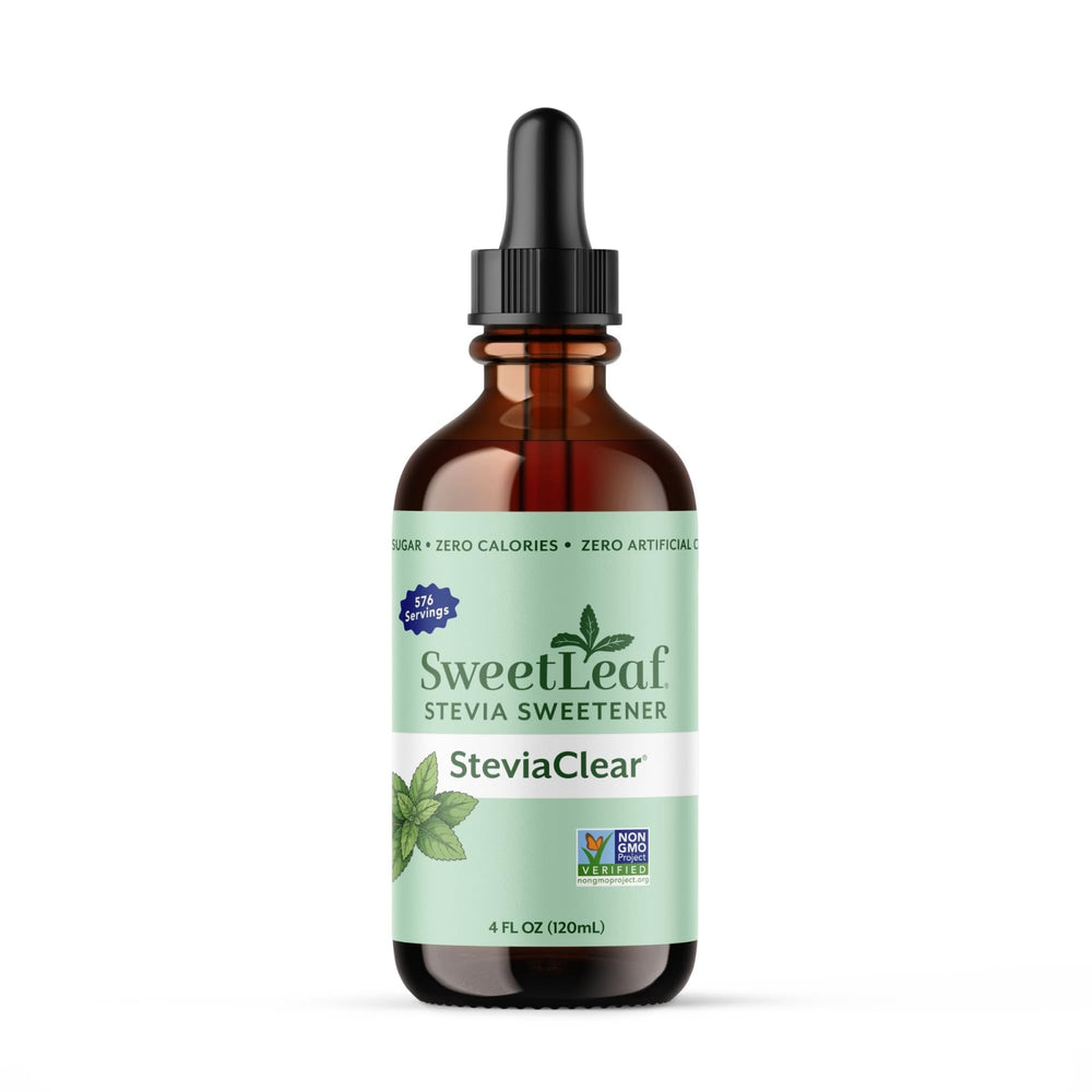 SweetLeaf envase frontal SteviaClear: endulzor sin calorías práctico