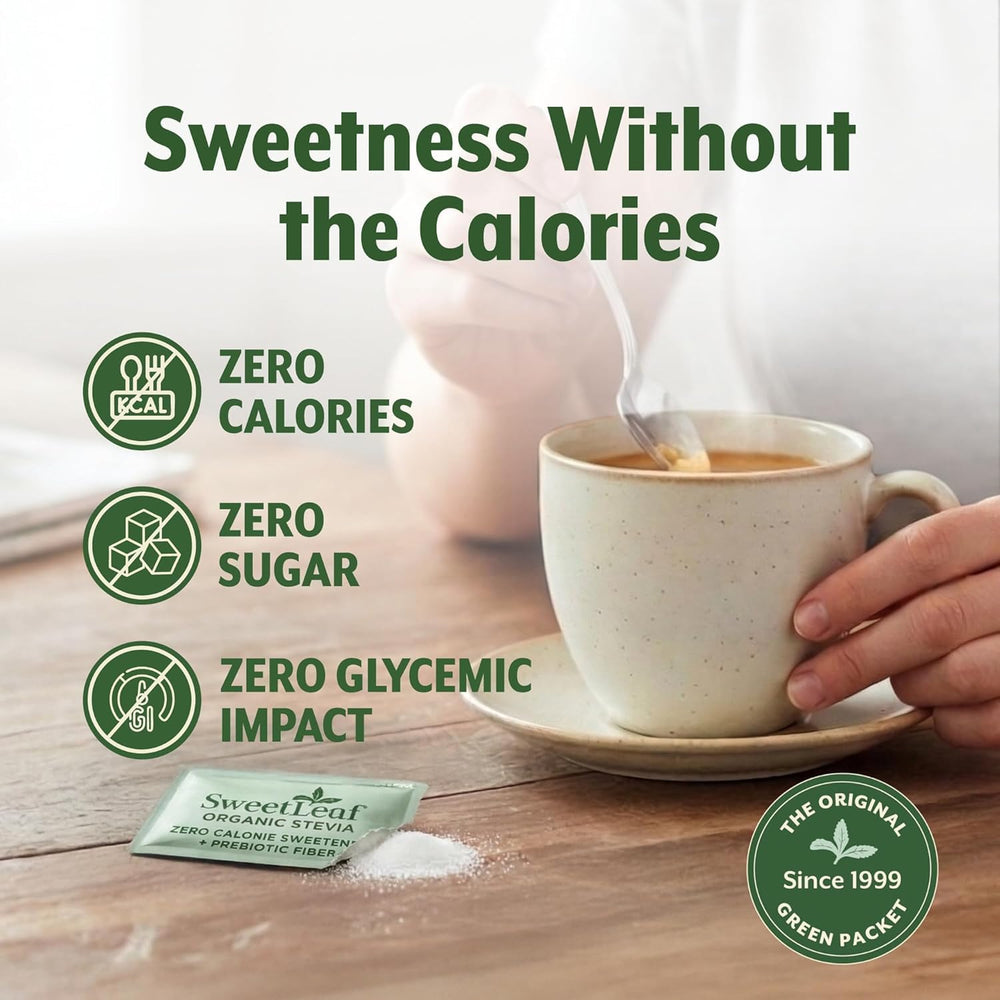 SweetLeaf packet poured into coffee showing quick dissolving and no residue
