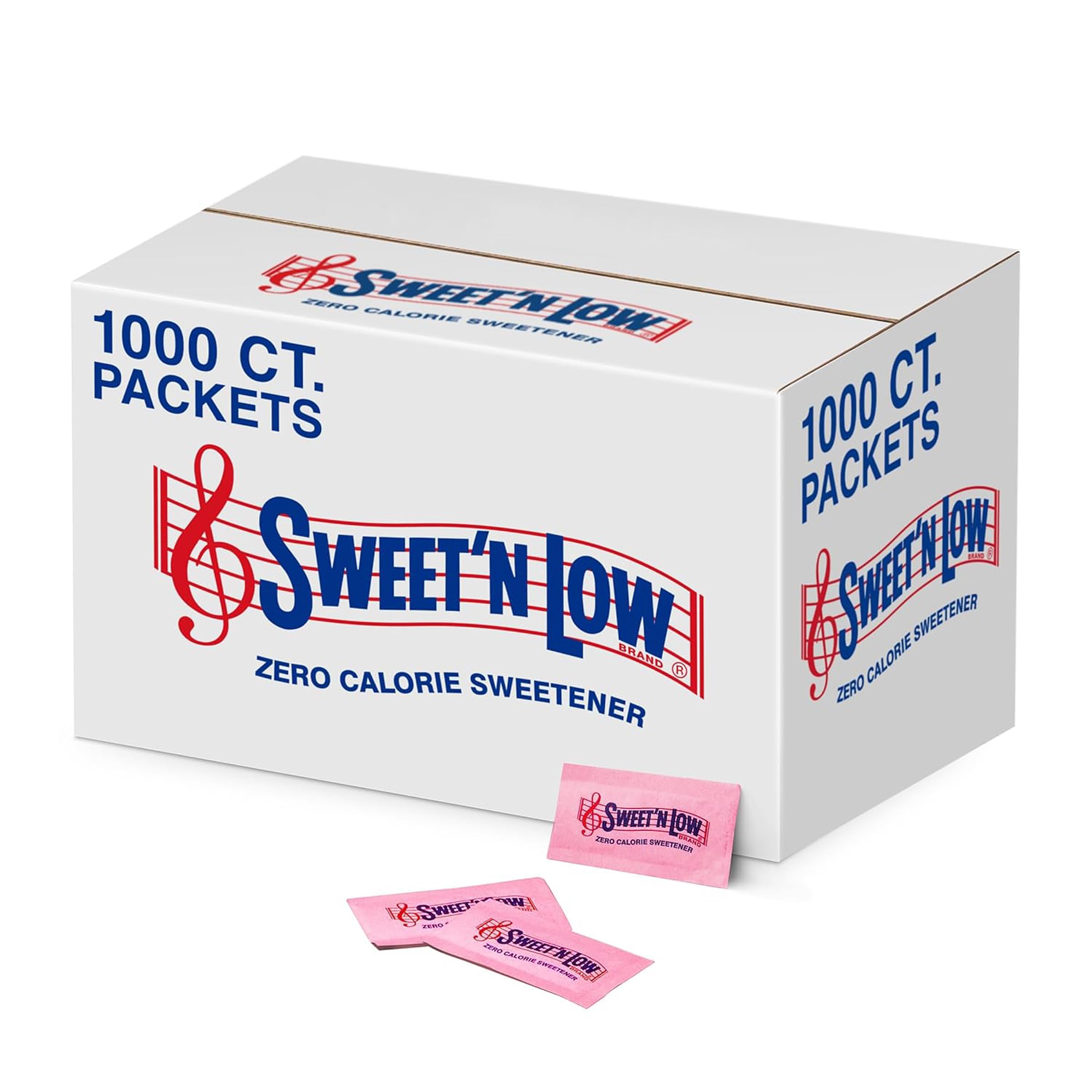 Sweet'N Low caja frontal mostrando 1000 paquetes y conveniencia para negocios