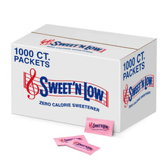 Sweet'N Low caja frontal mostrando 1000 paquetes y conveniencia para negocios