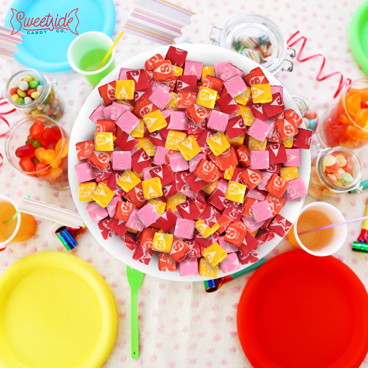 SWEETSIDE CANDY CO. enfoque en colores rojo y rosa ideal para temáticas