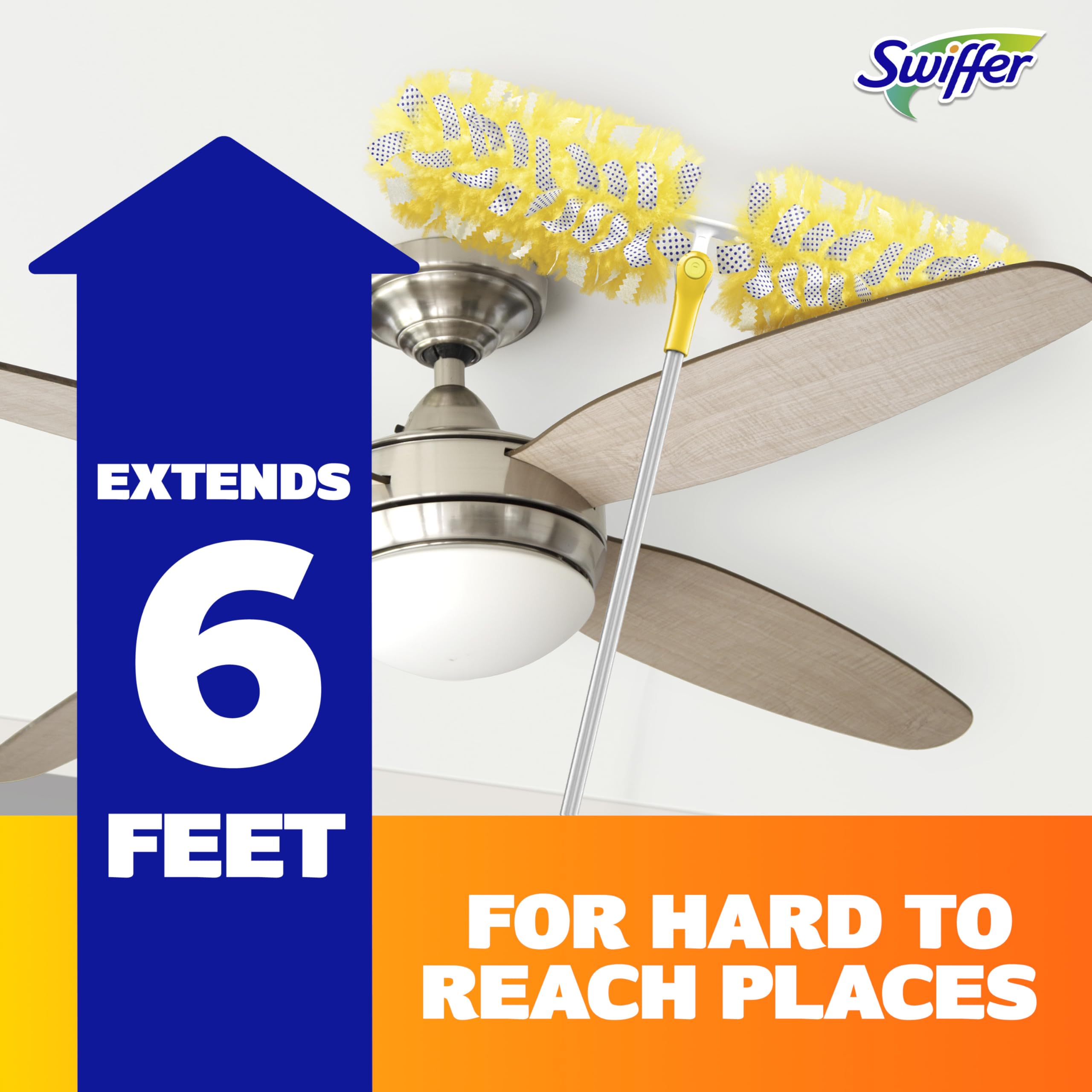 Swiffer cabezal 360 grados vista superior atrapa polvo en todas direcciones