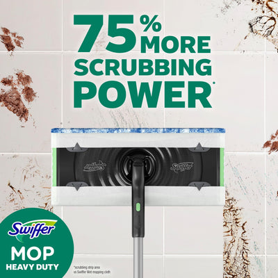 Swiffer colocado en mopa listo para uso, facilita limpiezas sin balde ni enjuague