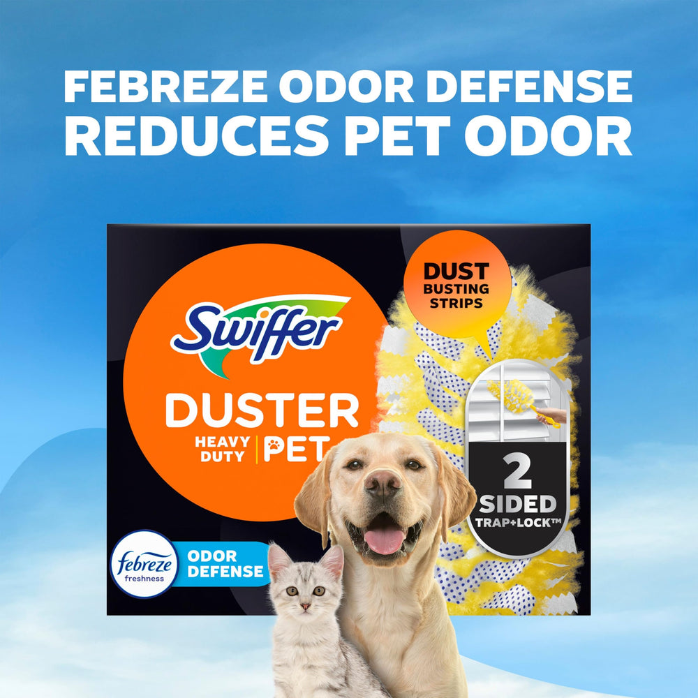 Swiffer etiqueta Febreze Odor Defense neutraliza olores de mascotas al limpiar