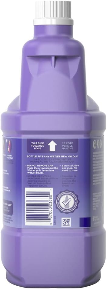 Swiffer bottle side label highlighting ingredients and usage benefit
