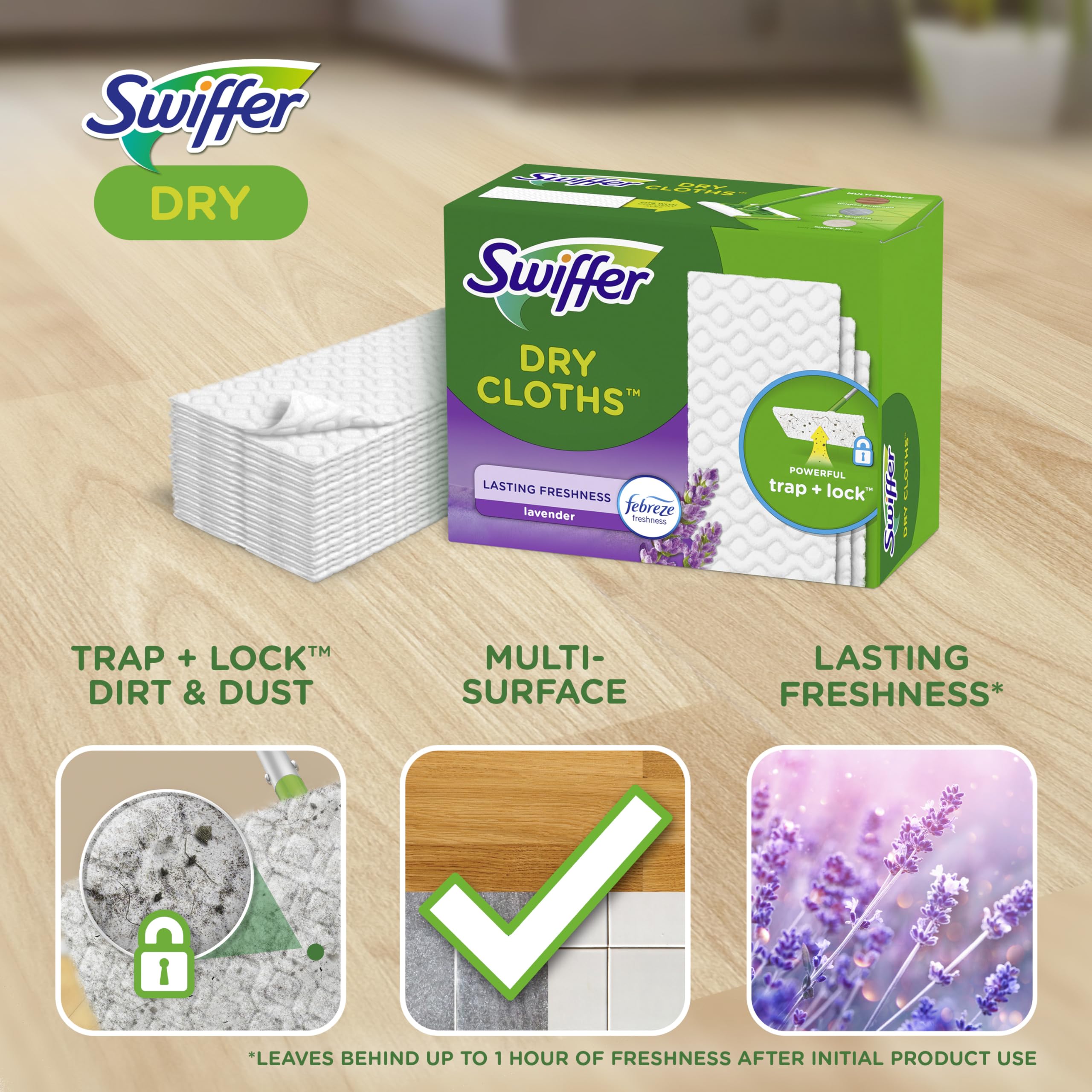 Paño Swiffer en mano limpiando suelos para limpieza rápida
