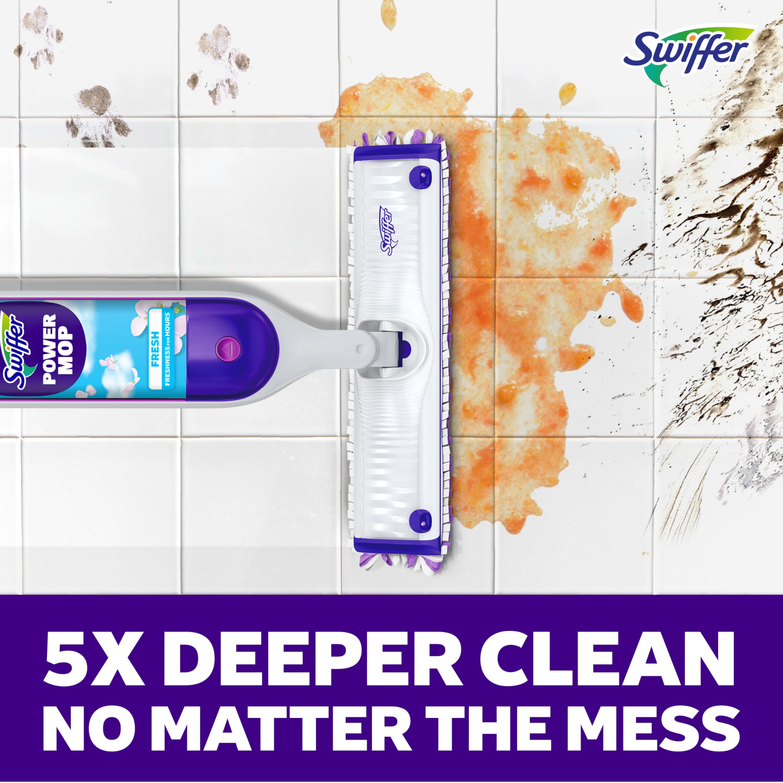 Swiffer PowerMop comparado con una regla mostrando tamaño y facilidad de manejo