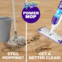 Swiffer PowerMop limpiando suelo de cocina para retirar derrames pegajosos rápido