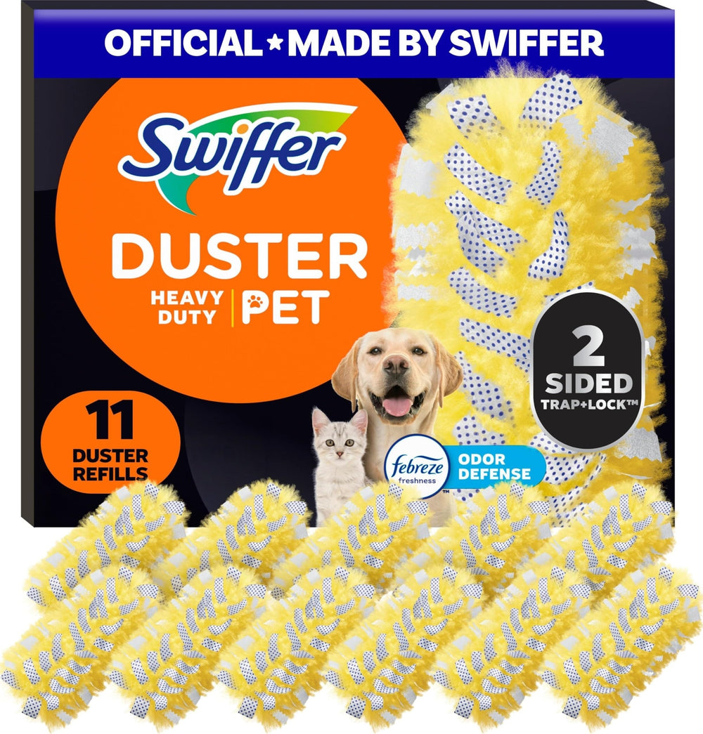 Swiffer recambio paquete frontal mostrando 11 unidades y beneficio de reemplazo rápido