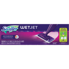 Swiffer WetJet boquilla doble en primer plano mostrando pulverizado uniforme