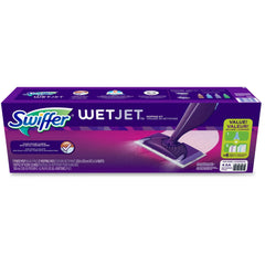 Swiffer WetJet en uso sobre piso de madera sellada para mantenimiento diario