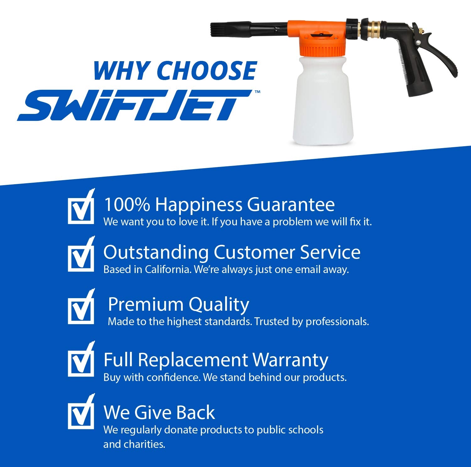 SwiftJet kit en jardín durante lavado rápido y divertido del vehículo