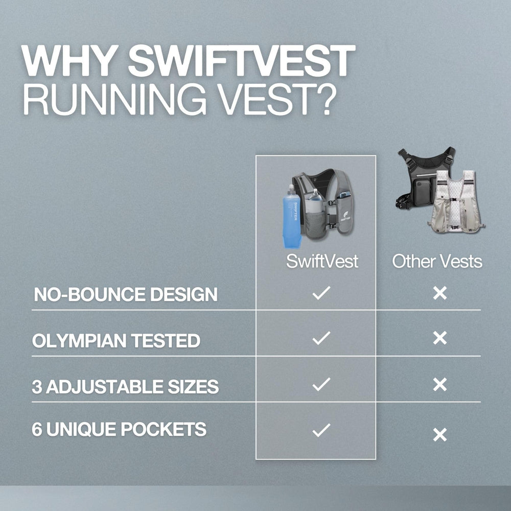 Runner wearing SWIFTVEST on trail demonstrating lightweight mobility