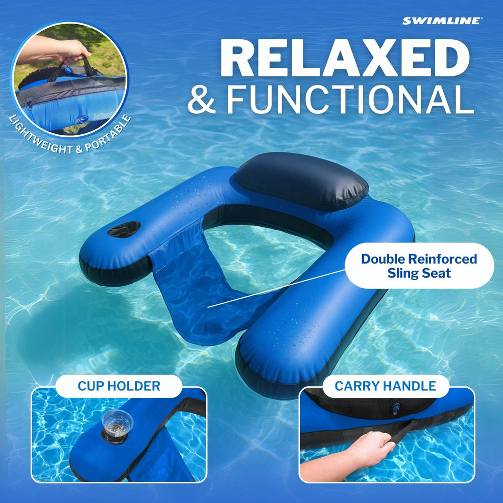 Swimline respaldo inflable mostrando soporte lumbar cómodo
