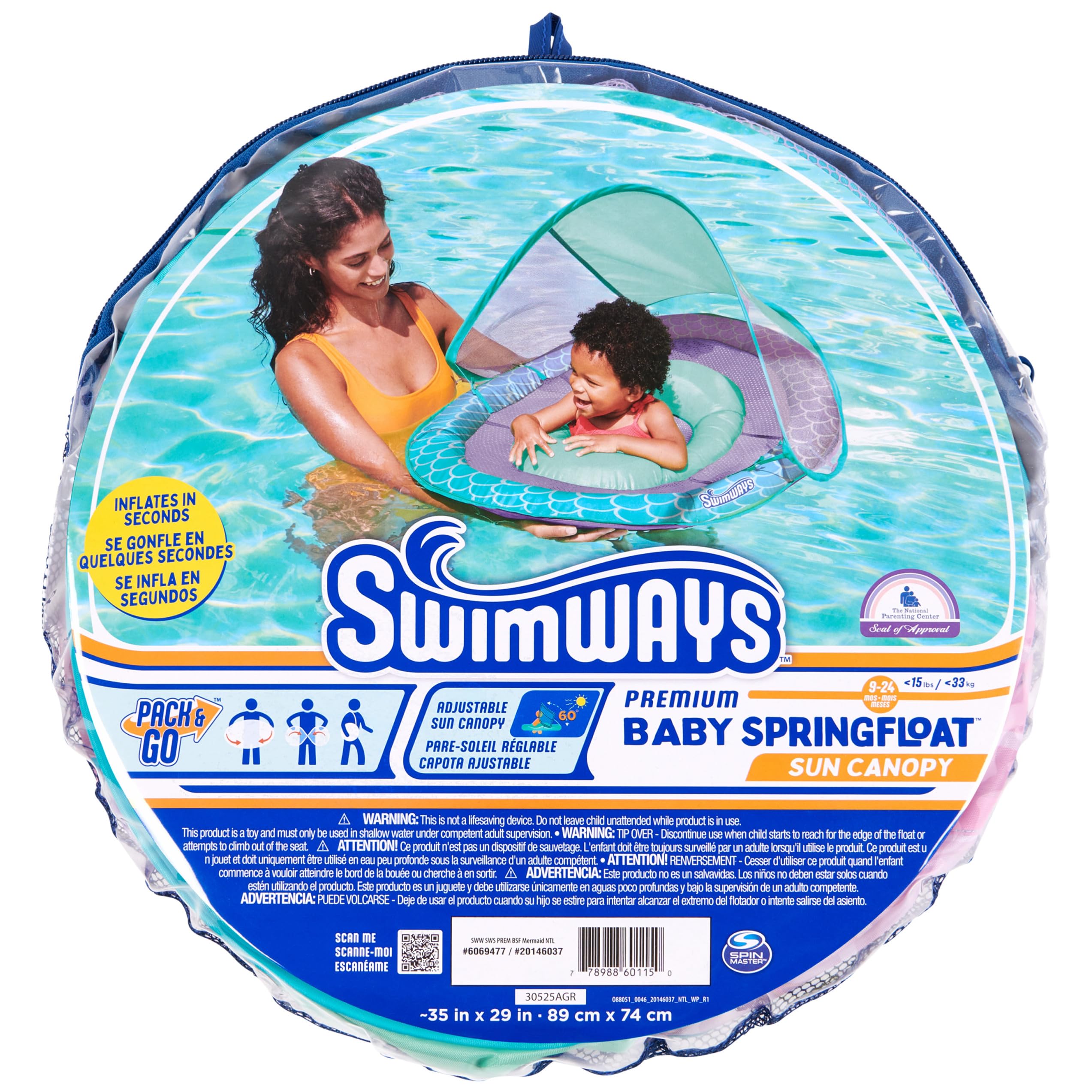 SwimWays comparación de tamaño del flotador frente a un bebé