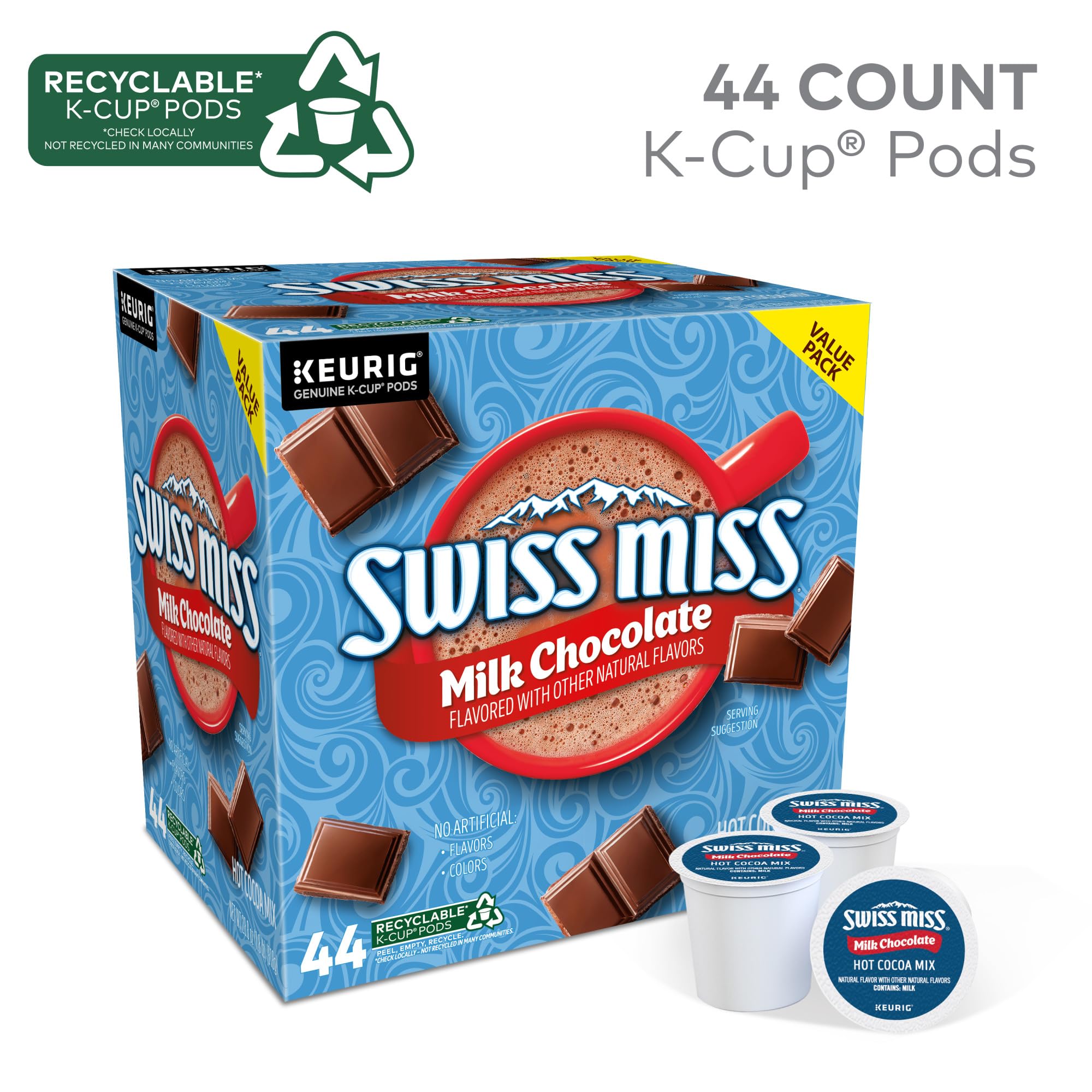 Swiss Miss cápsula K-Cup en primer plano con sello de frescura
