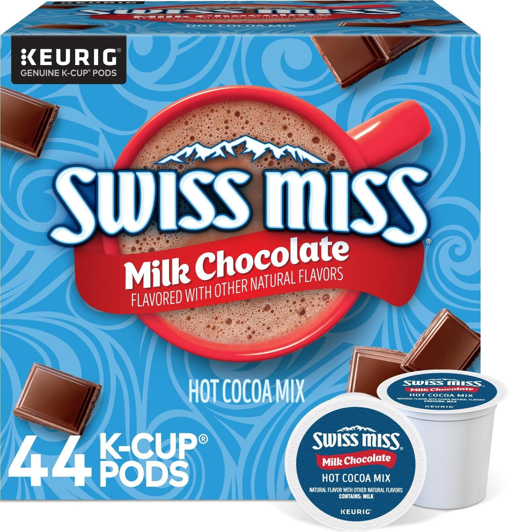 Swiss Miss frente del empaque mostrando 44 cápsulas y conveniencia