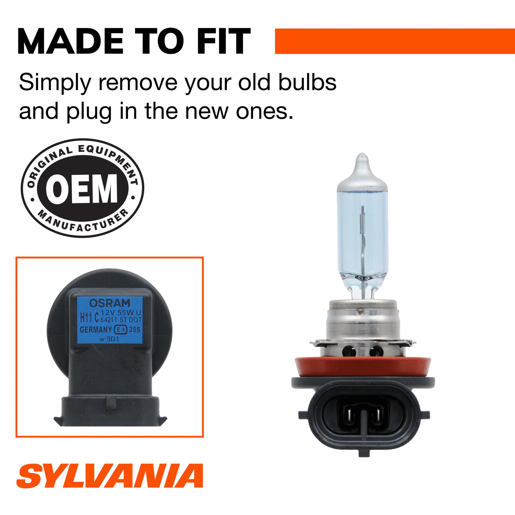 SYLVANIA H11 SilverStar comparada en tamaño con una moneda para referencia de escala