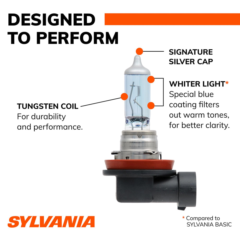 SYLVANIA etiqueta del paquete H11 SilverStar con especificaciones para confirmar compatibilidad