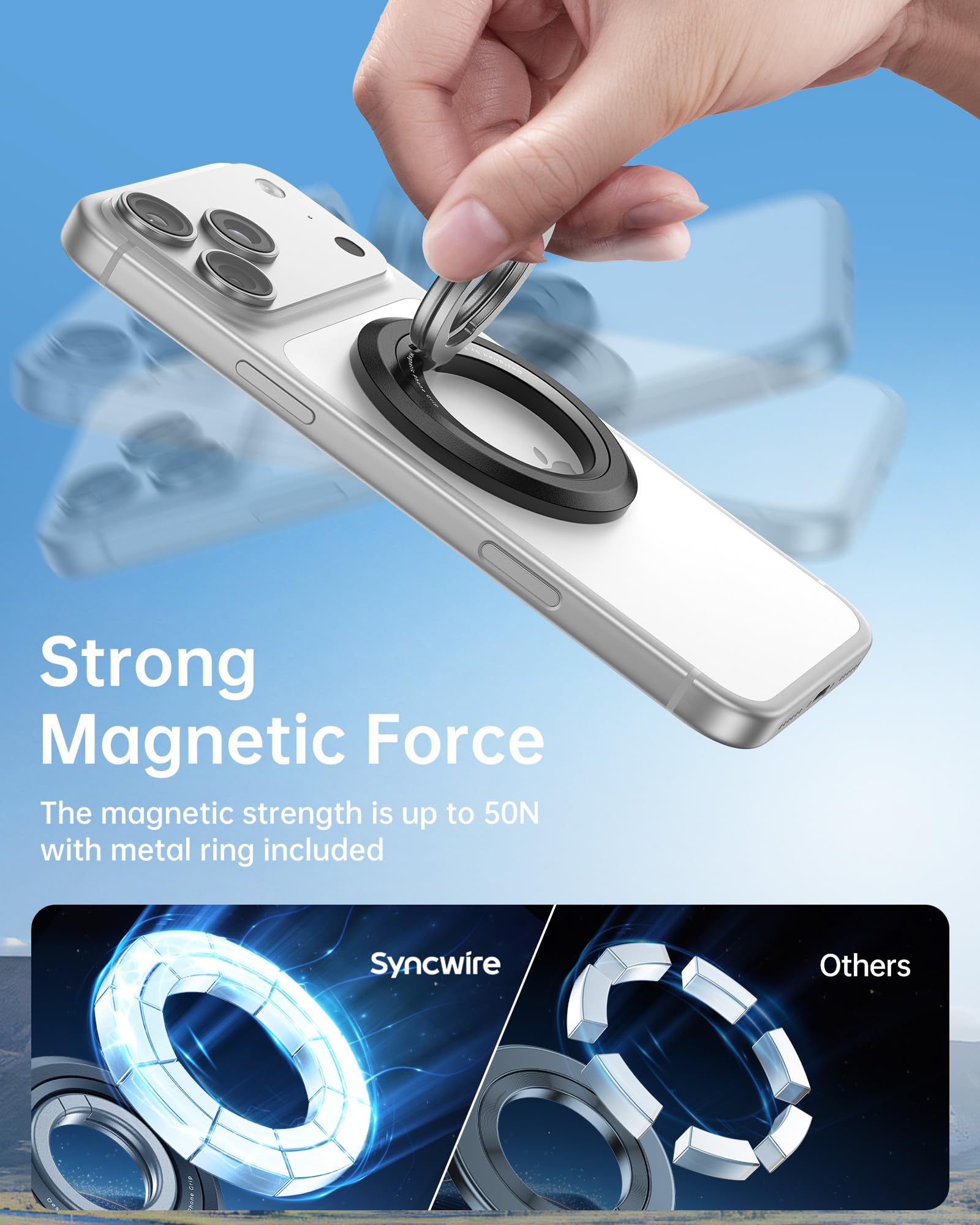 SYNCWIRE teléfono colocado verticalmente en escritorio usando el soporte tipo kickstand