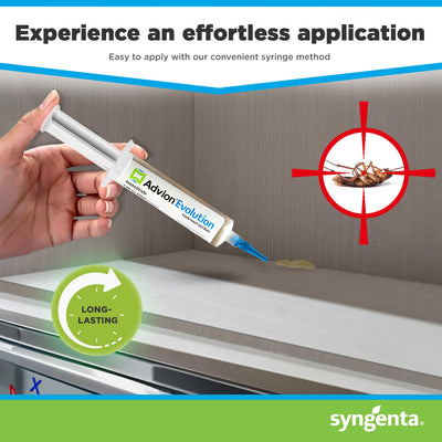 Syngenta Advion Evolution size scale next to ruler illustrating compact syringes