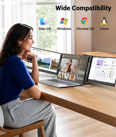 Synnov next to 15-inch laptop showing scale and additional workspace advantage