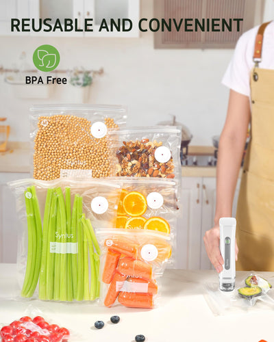 Syntus bag attached to a vacuum sealer demonstrating fast airtight removal of air