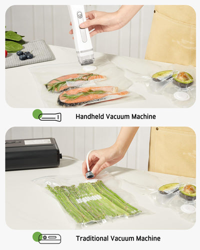 Syntus bags in kitchen drawer and fridge showing space-saving food preservation