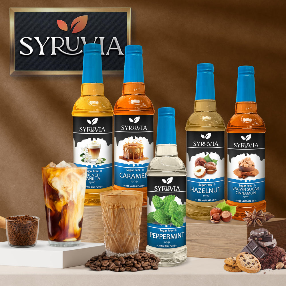 Syruvia escena de desayuno con café y botellas para inspiración diaria