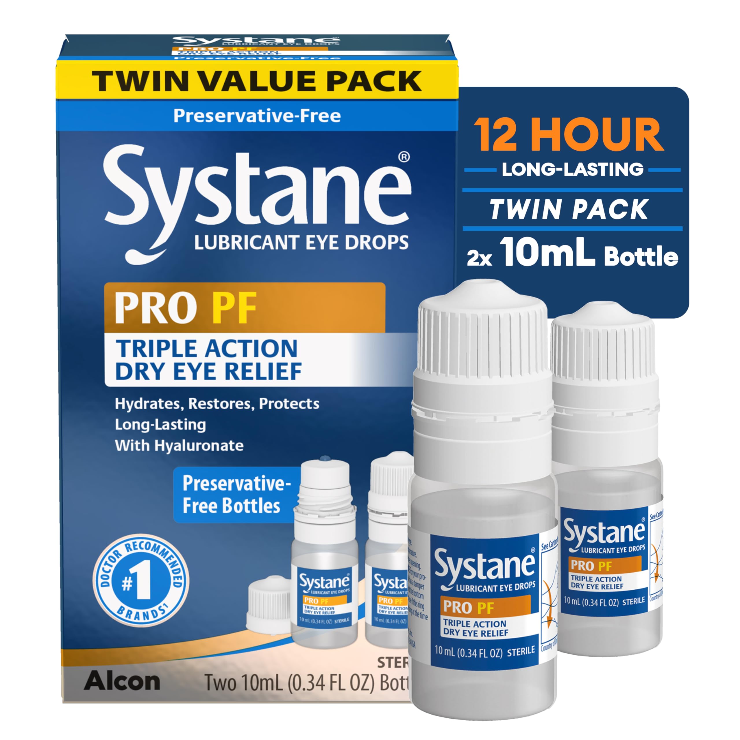 Systane PRO envase frontal mostrando diseño y etiqueta, comodidad portátil