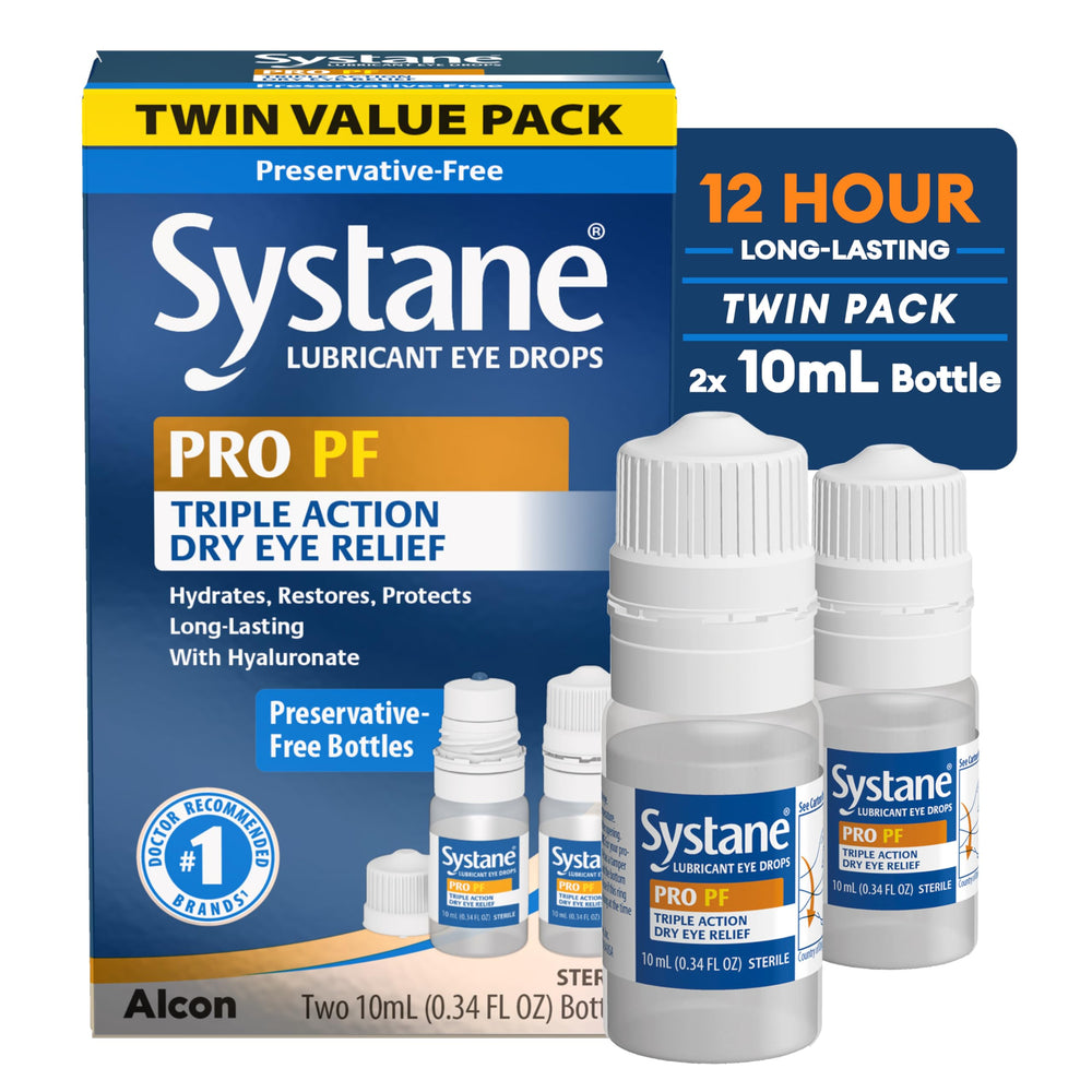 Systane PRO envase frontal mostrando diseño y etiqueta, comodidad portátil