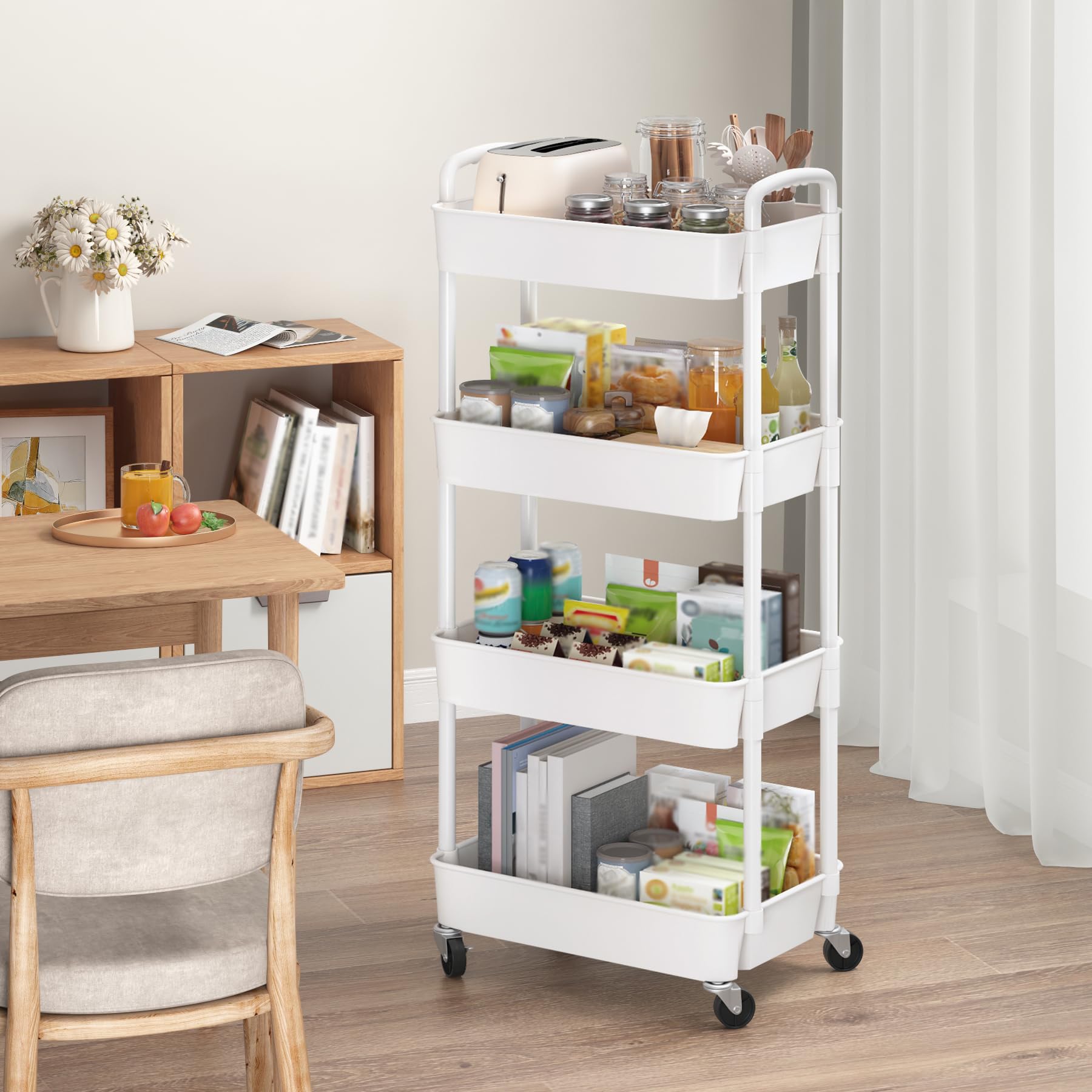 Sywhitta carrito en cocina con especias y utensilios, acceso rápido y práctico