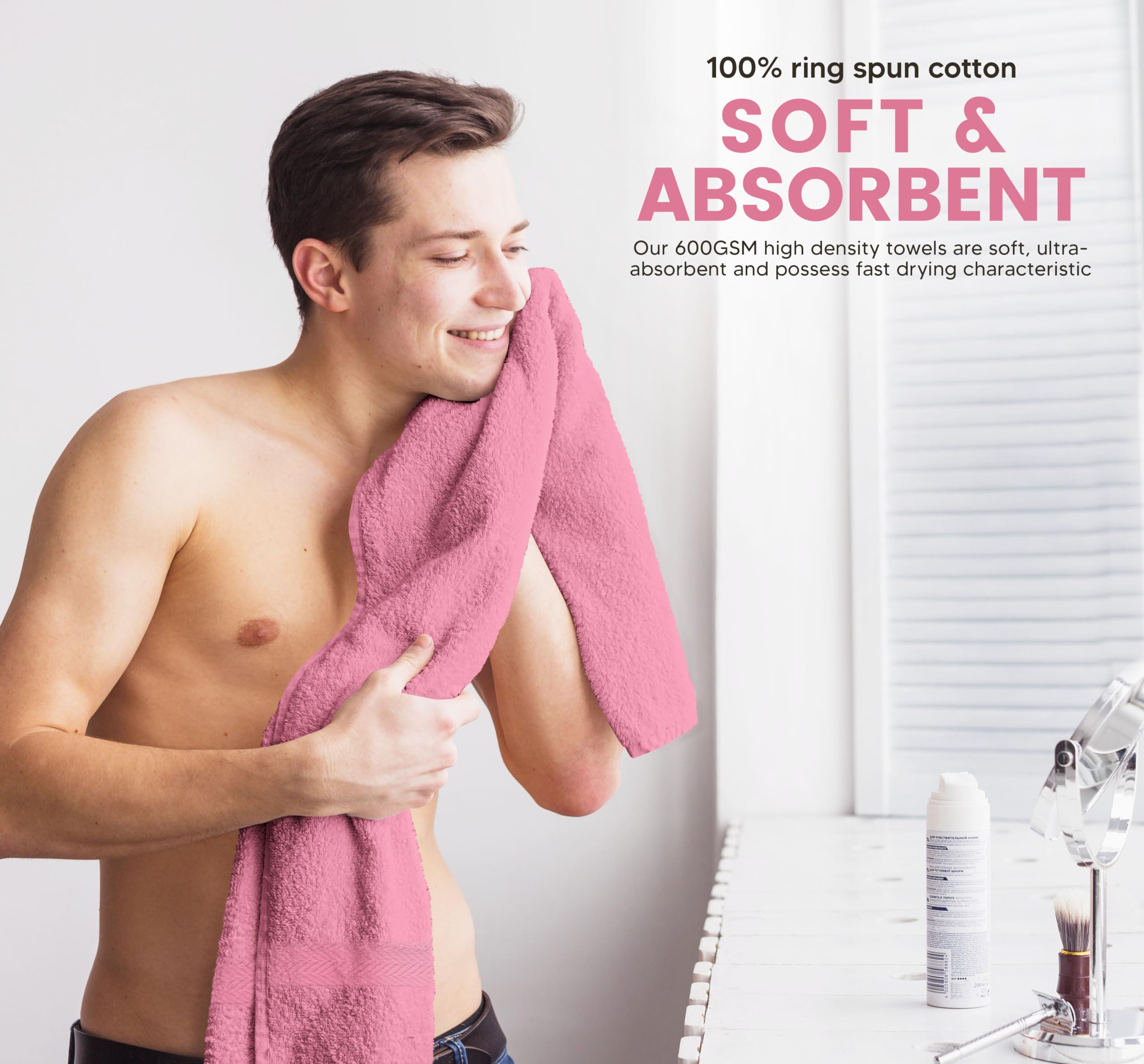 T & L Towel and Linen Mart etiqueta y costura doble, durabilidad y resistencia visible