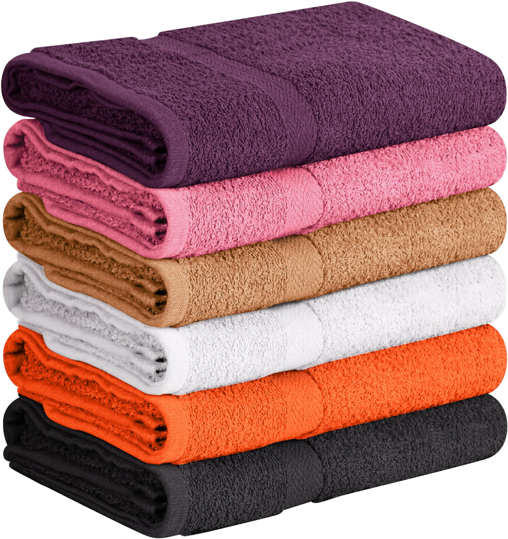 T & L Towel and Linen Mart frente del pack muestra seis toallas, conveniente almacenamiento