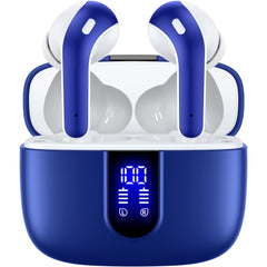 TAGRY auriculares X08 frontal y estuche abierto mostrando auriculares y beneficio de transporte