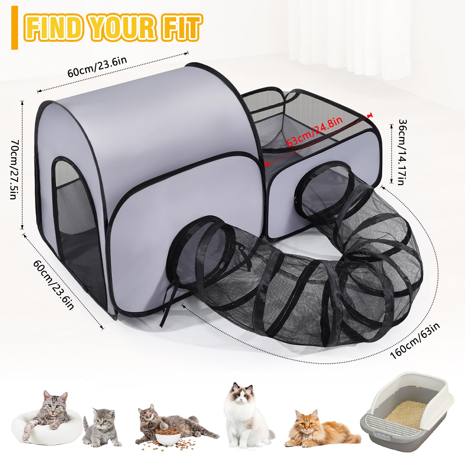 TailTastic playpen placed in a living room with cat inside, provides supervised indoor play