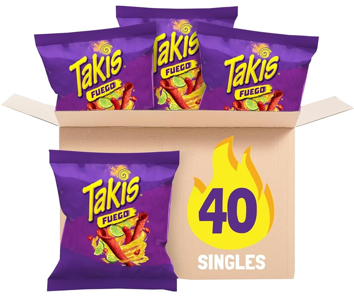 Takis Fuego paquete frontal mostrando diseño y facilidad de reparto