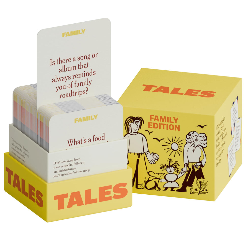 TALES cartas familia frontal mostrando el estuche portátil y atractivo