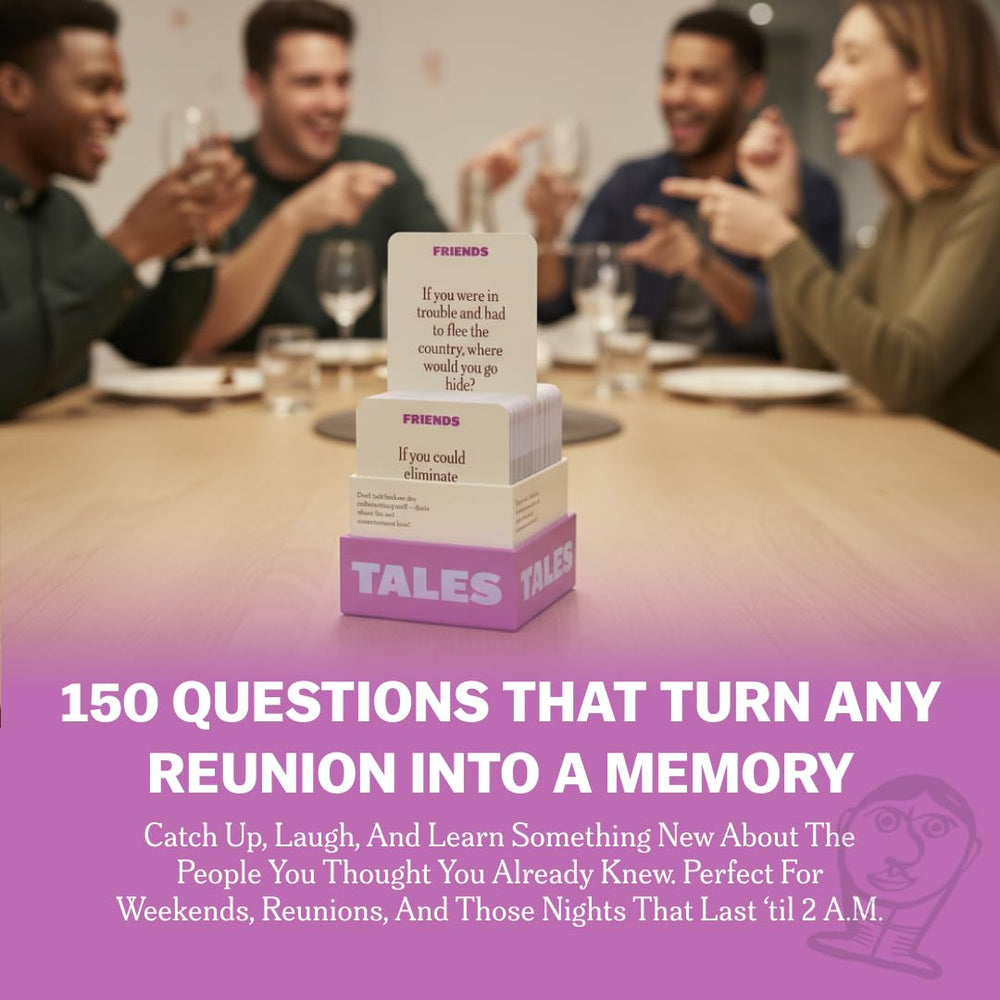 TALES friends playing around a table enjoying icebreaker questions and laughs