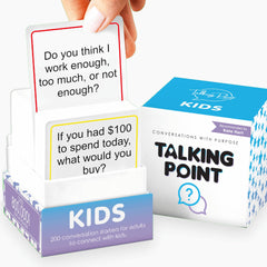 TALKING POINT CARDS frontal del mazo mostrando la caja resistente y diseño claro