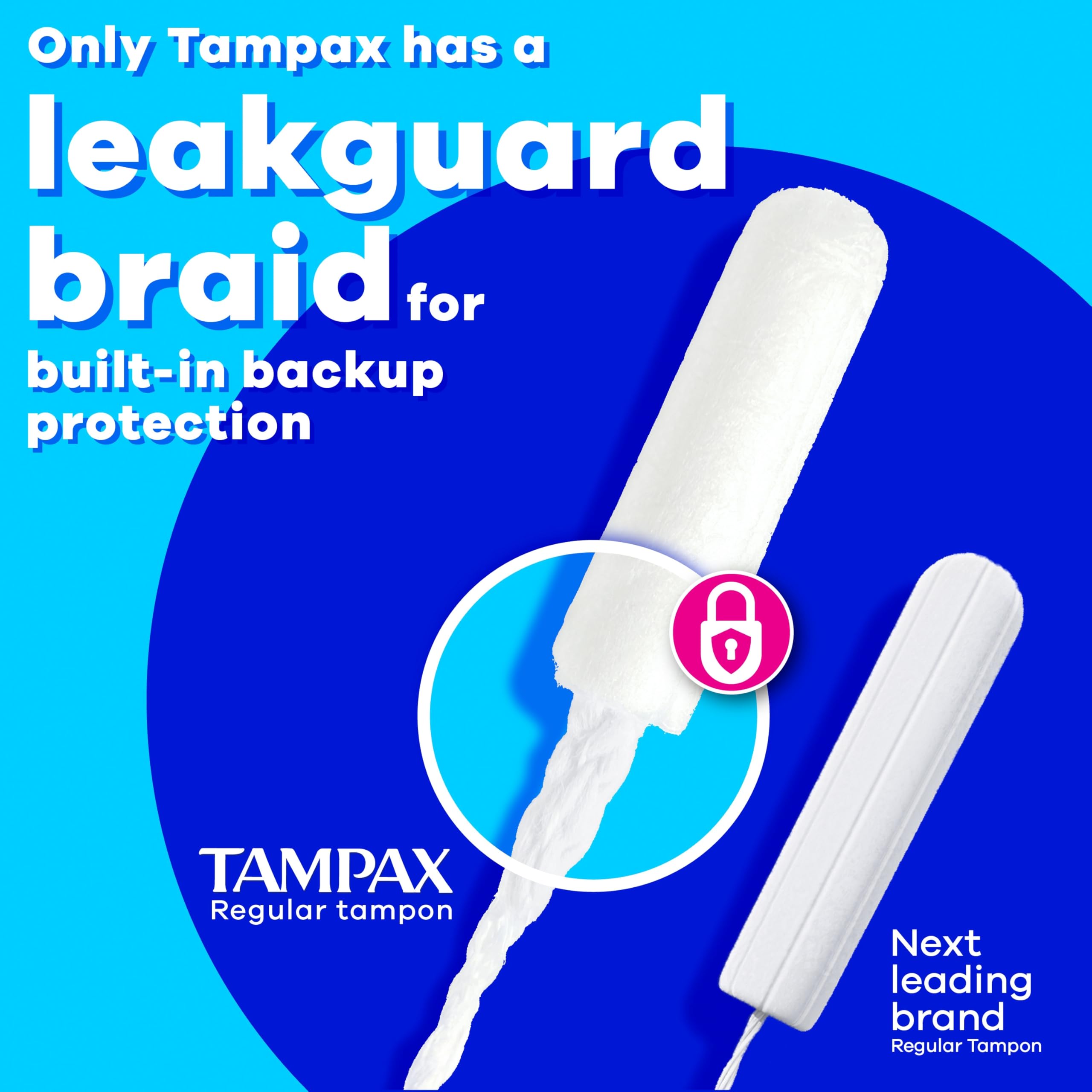 Tampax trenza LeakGuard enfocada que ayuda a prevenir fugas